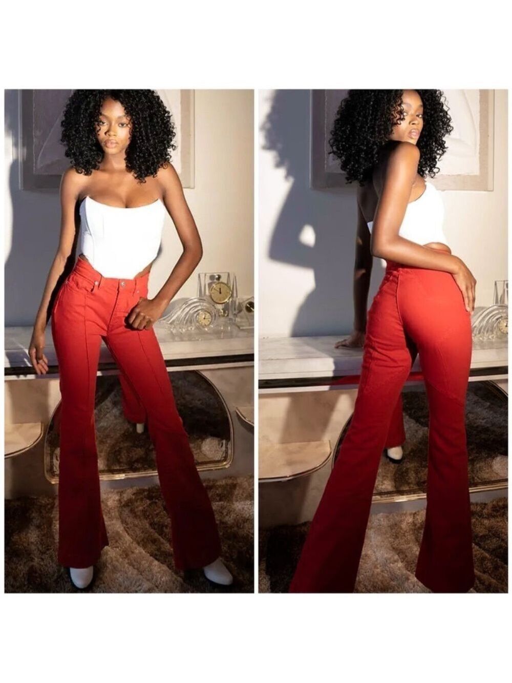Revice Venus 70's Star Butt Flare Jeans in Mars Bar Red